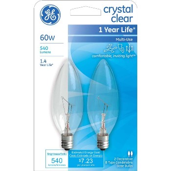 General Electric  76229 Blunt Tip Bulb, Clear - 60 Watt